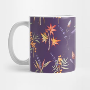 Autumn leaves and berries pattern on violet Mug